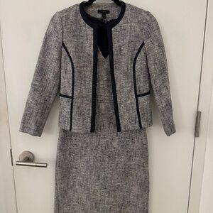 J. Crew navy tweed dress (0) with suit jacket (00)